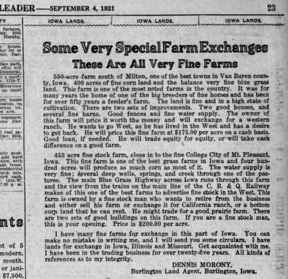 Burlington Iowa Ad similar to Lansing but 1921